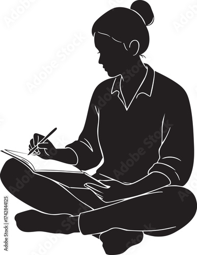 Silhouettes of a Female Artist Sketching in Sketchbook