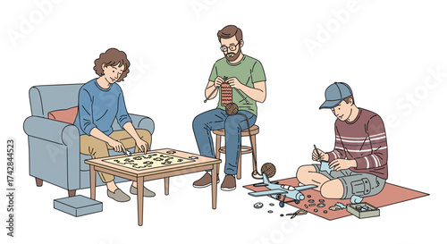 Family spending quality time together with hobbies, relaxing and creating memories at home