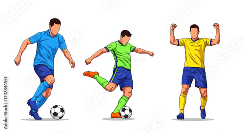 Dynamic soccer players in action celebrating victory, perfect for sports marketing and athletic designs