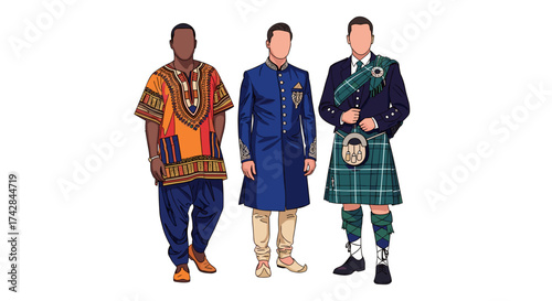 Diverse cultural attire showcases global fashion trends and unique heritage styles from around the world