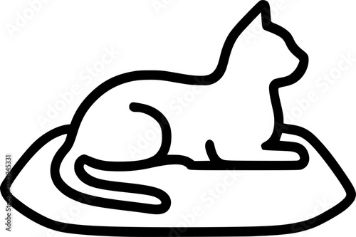 Cat lying on a pillow, silhouette, minimal, black outline