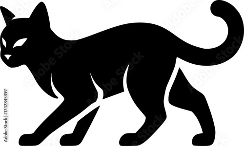 Minimal silhouette of a cat, black and white vector perfect for pets, home decor, and animal design