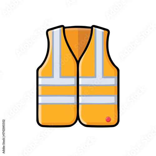 A bright orange safety vest. The vest is a necessary equipment for safety, high visibility and protection while working in dangerous place