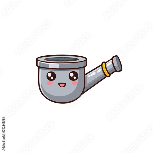 A cute cartoon watering can with an adorable face, a happy smile and blushing cheeks