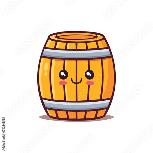A cute cartoon-style illustration of a wooden barrel with a smiling face. The barrel has a cheerful expression, suggesting it might be filled with something delicious!