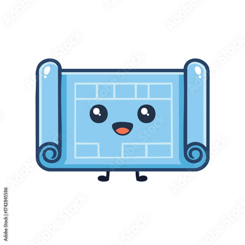 A cute blueprint with a smiling face, ready to bring your construction dreams to life. This delightful illustration embodies architectural plans, planning, and building