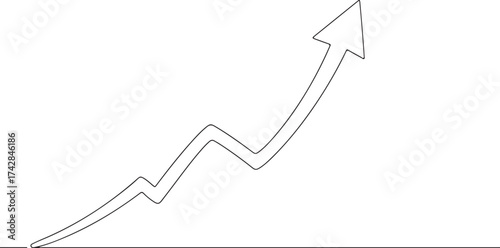 Continuous one-line drawing of an upward arrow symbol. Minimal line art representing growth, progress, and business success..