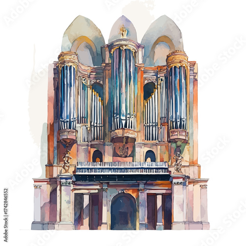 Organ, watercolor drawing vector, isolated on a white background.