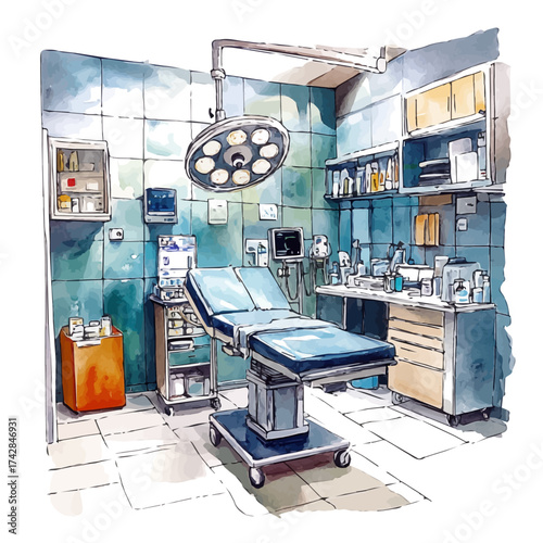 watercolor of Operating Room, vector, isolated on a white background.
