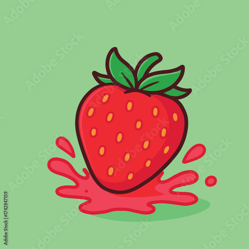 Cartoon strawberry illustration with splash vector image for food and fruit art design