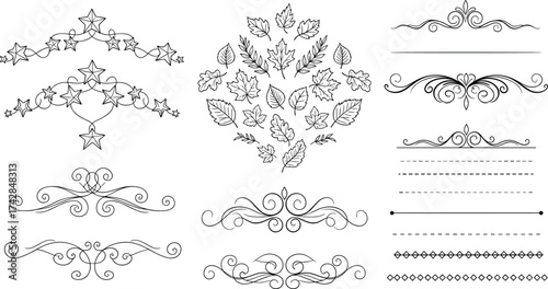 Vector set of vintage floral design elements for ornate border and frame decoration and invitation art