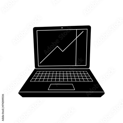 Black laptop with a rising graph on screen silhouette