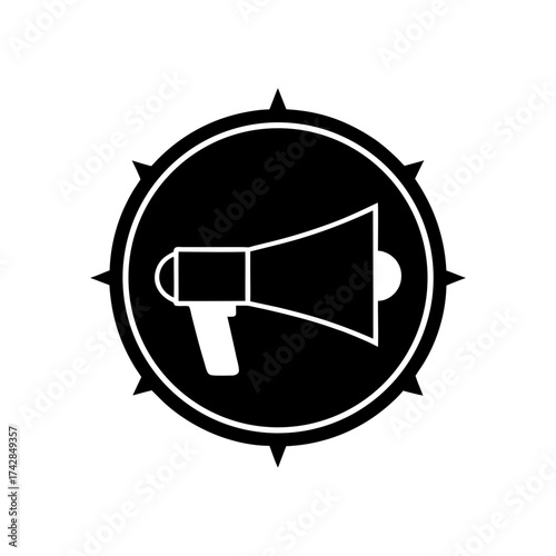 Megaphone inside a spiked circle design silhouette
