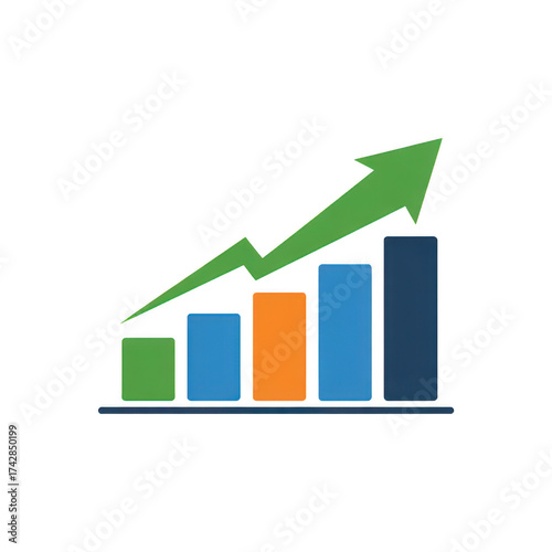 Green arrow graph showing upward trend over colorful bars isolated on a transparent background chart Free Download Green arrow graph showing upward trend over colorful bars isolated on a transparent background chart - GFXLoad
