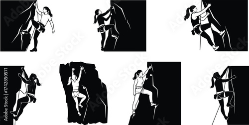 Vector silhouettes of women carrying shopping bags in fashion and business attire