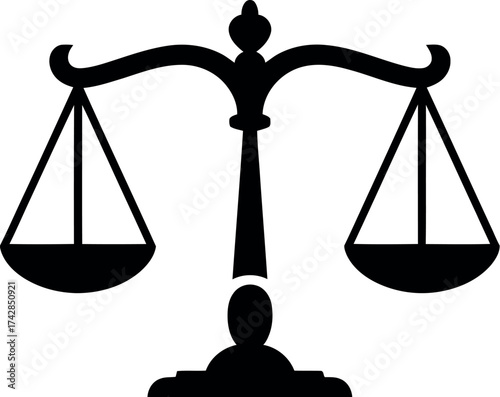 Vector art of black silhouette of scales of justice, symbol of law and fairness