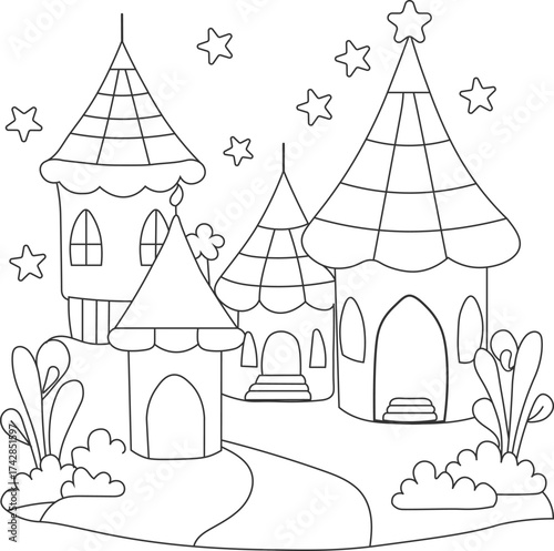 Fairy Houses Adult Coloring Pages Vector Illustration