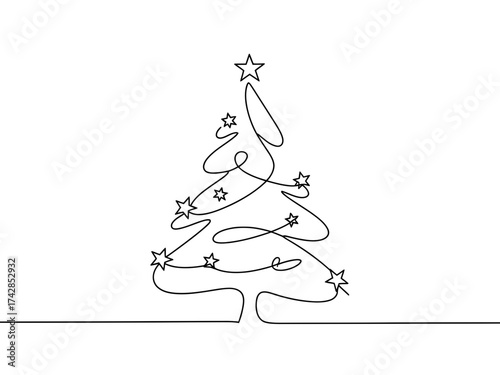 Vector art of christmas tree drawn with one continuous line