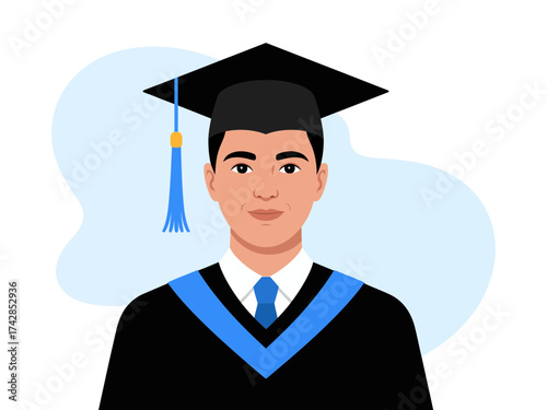 Vector art of young man in graduation gown and cap