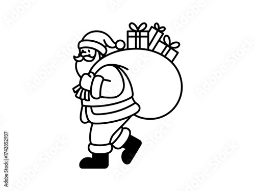 Vector art of santa claus carrying a sack full of gifts for christmas time