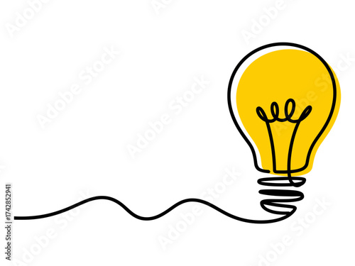 Vector art of yellow light bulb icon with line for creative idea concept