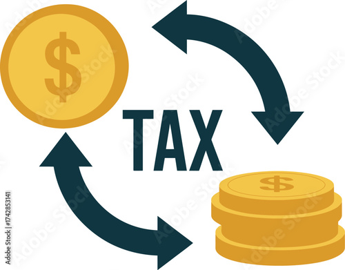 Vector art of tax concept illustration with coins and arrows