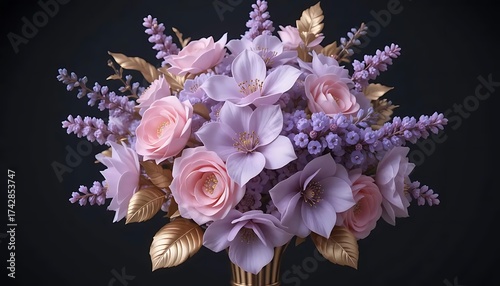 Elegant Floral Arrangement with Roses and Lavender.