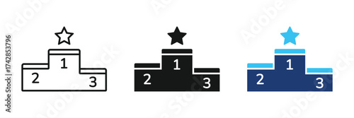 Winner podium icon. Competition icon sheet multiple style collection. First place award stand sports competition trophy pedestal 1 2 3 ranking. Vector illustration.