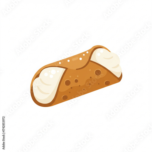 Illustration of a delicious cannoli dessert with cream filling  