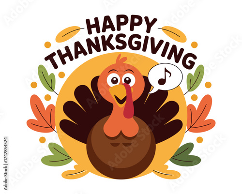 Vector art of happy thanksgiving greeting with cute turkey, holiday celebration and festive season design