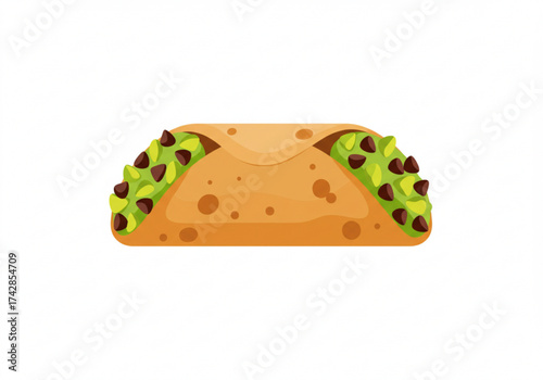 Cartoon-style cannoli filled with green cream and chocolate chips  