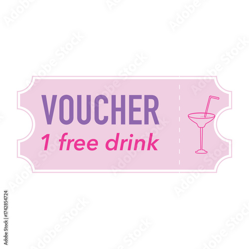 Bar drink coupon, stylish free drink ticket, happy hour, pastel promo, alcohol beverage, cocktail symbol