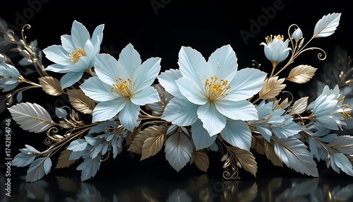 Elegant Floral Tiara with White Flowers and Golden Leaves.