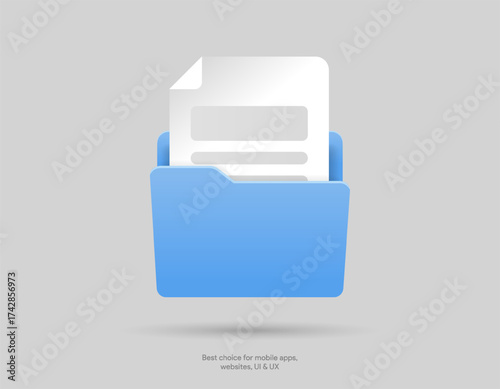 3d folder icon isolated on white background. Document symbol. 3d file icon. Binder sign modern, simple, vector, icon for website design, mobile app, ui. Vector Illustration