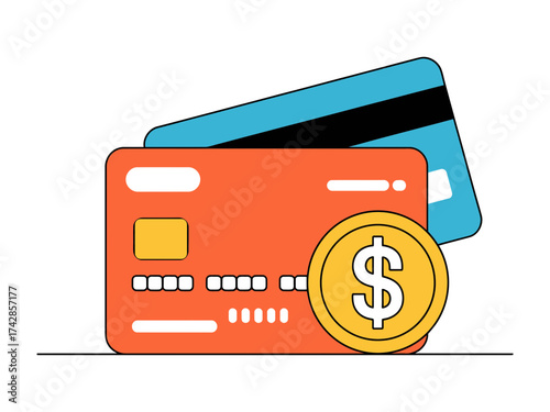 Vector art of credit cards and coin, payment method and financial concept