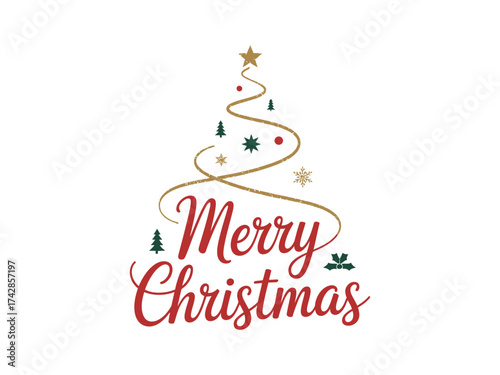 Vector art of merry christmas text with decorative tree for holiday greeting card