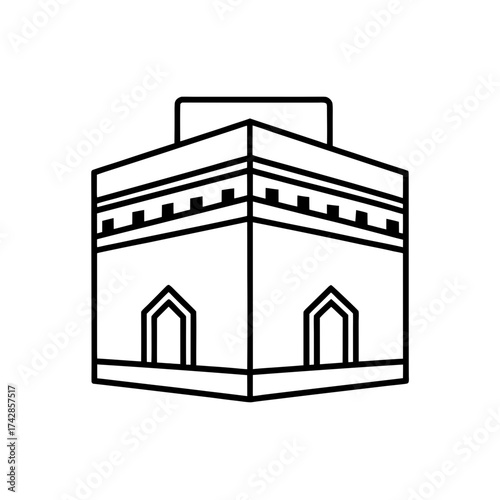Simple line art of the kaaba on transparent background