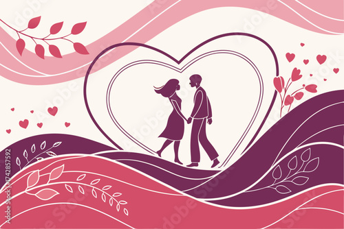 Abstract gradient waves forming heart shape, modern Valentine’s Day 2026 digital vector background, elegant romantic composition for decor and posters.

