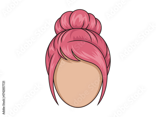 Illustration of a pink messy bun hairstyle