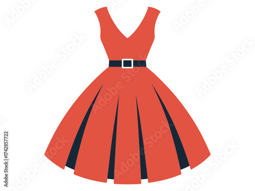 Illustration of a red dress with black belt