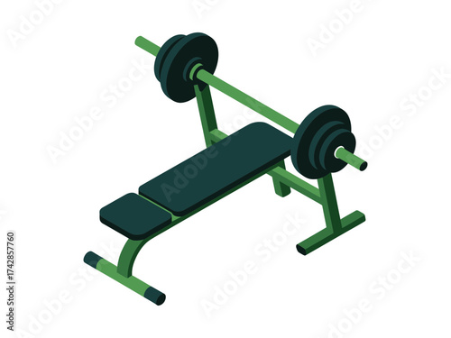 Vector art of weight bench with barbell and weights