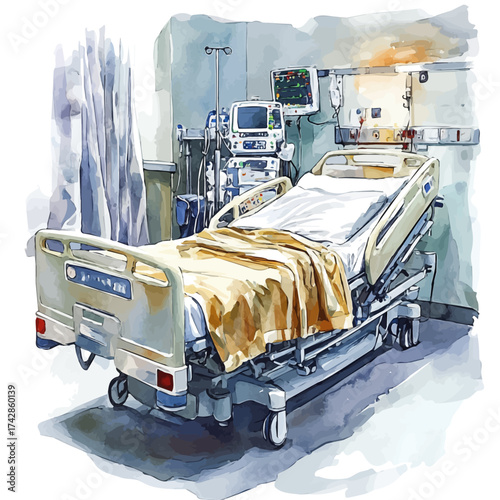 watercolor of ICU, vector, isolated on a white background.