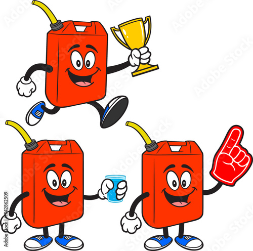Gas Can Mascot Set 05, Hand Drawn illustrations of Gas Can Mascots in various poses.