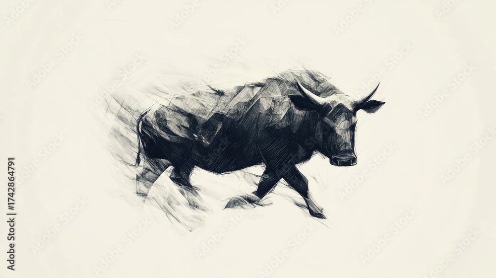 Obraz premium A black and white drawing of a bull