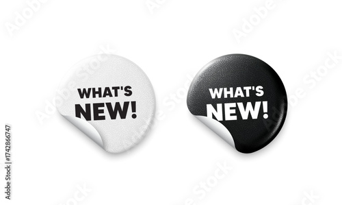 Whats new sticker tags. Glitter paper price badge. Whats new tag. Special offer sign. New arrivals symbol. Offer round sticker. Promo banner. Vector