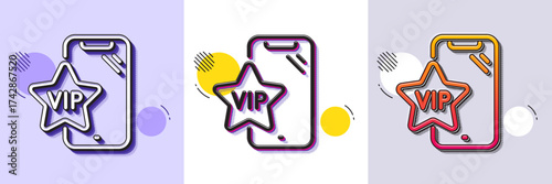 Vip phone line icon. Halftone dotted pattern. Gradient icon with grain shadow. Very important person smartphone sign. Exclusive privilege symbol. Line vip phone icon. Various designs. Vector