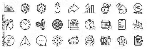 Mindfulness stress, Timer and Discrimination line icons pack. Share, Message, Paper plane icons. Message, Deflation, Consumption growth web icon. No vaccine, Waterproof, Checklist pictogram. Vector