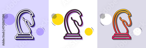 Chess Knight line icon. Halftone dotted pattern. Gradient icon with grain shadow. Marketing strategy symbol. Business targeting sign. Line marketing strategy icon. Various designs. Vector