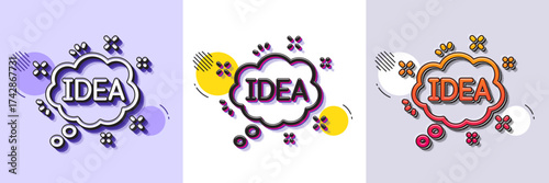 Idea speech bubble line icon. Halftone dotted pattern. Gradient icon with grain shadow. Graphic art sign. Inspiration symbol. Line idea icon. Various designs. Vector