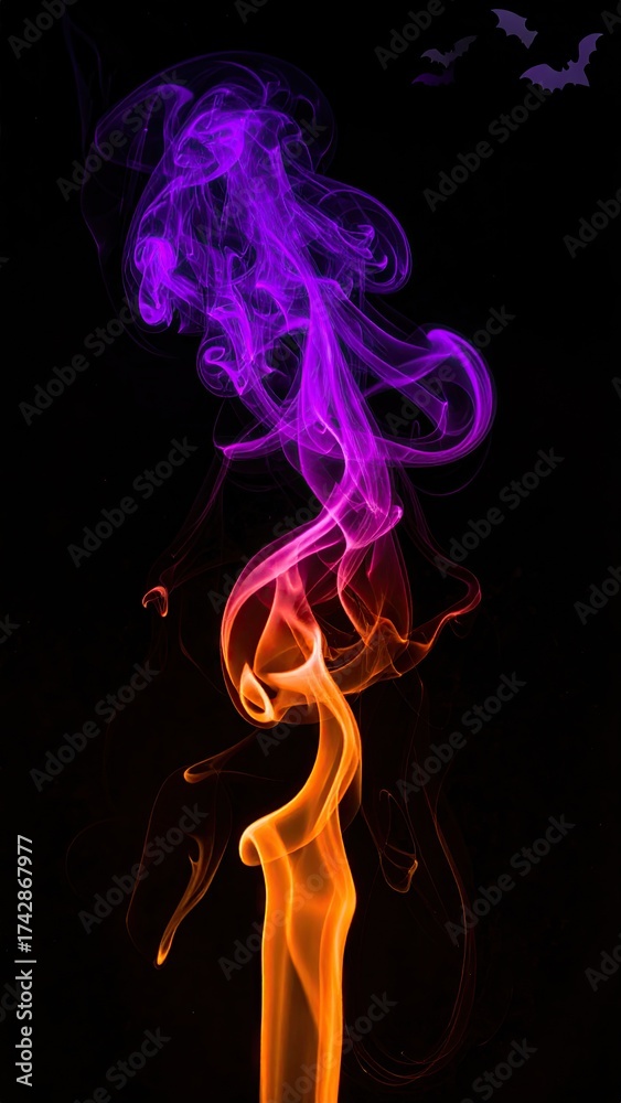 Obraz premium Halloween Dark Purple Orange Smoke Gradient Bats Black Background Design